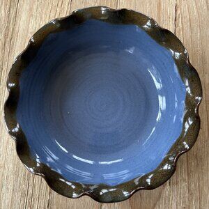 Jugtown Ware Pottery Deep Dish Pie Plate 9" Blue Green Fluted Edge NC Redware
